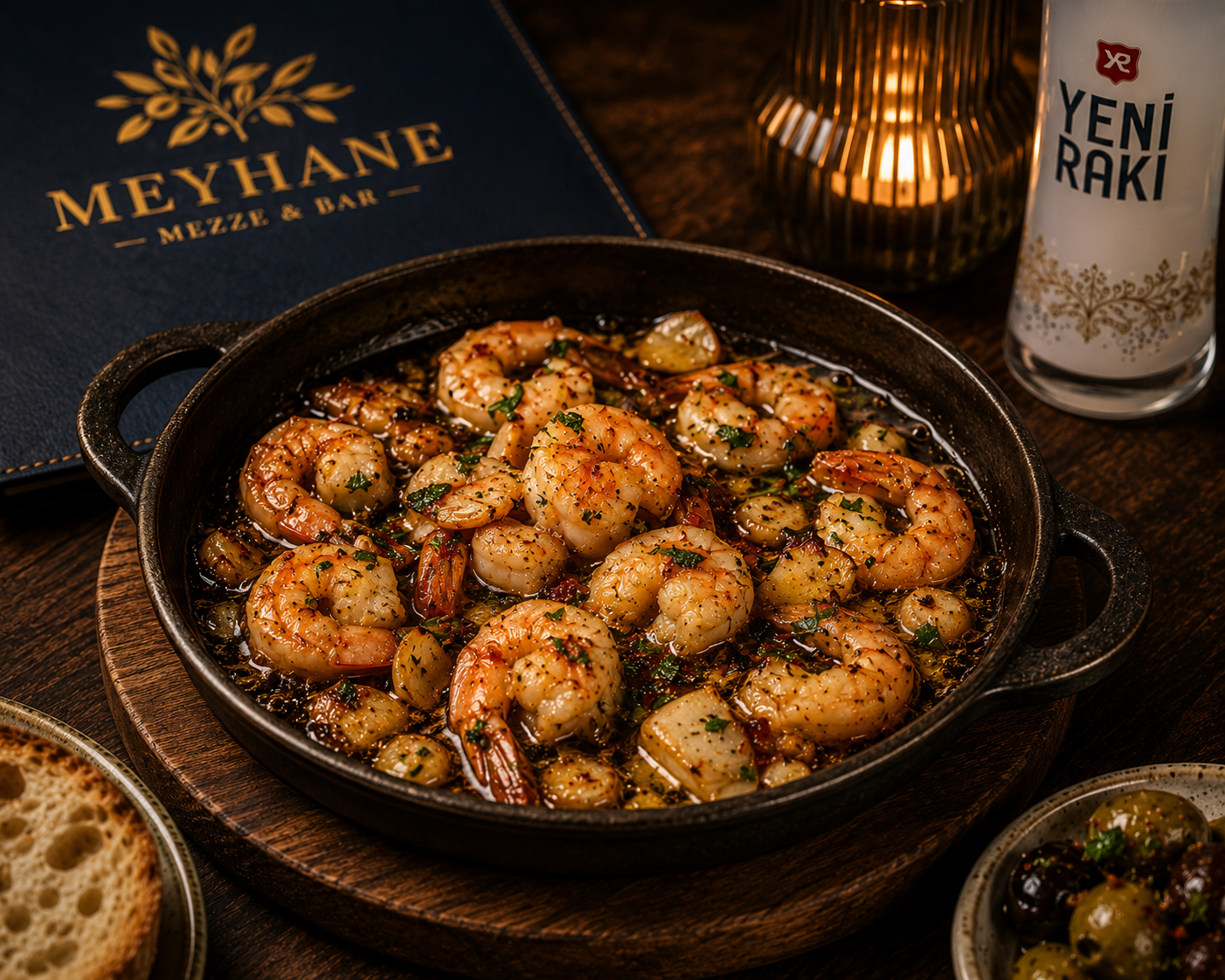 Garlic prawns in cast iron skillet