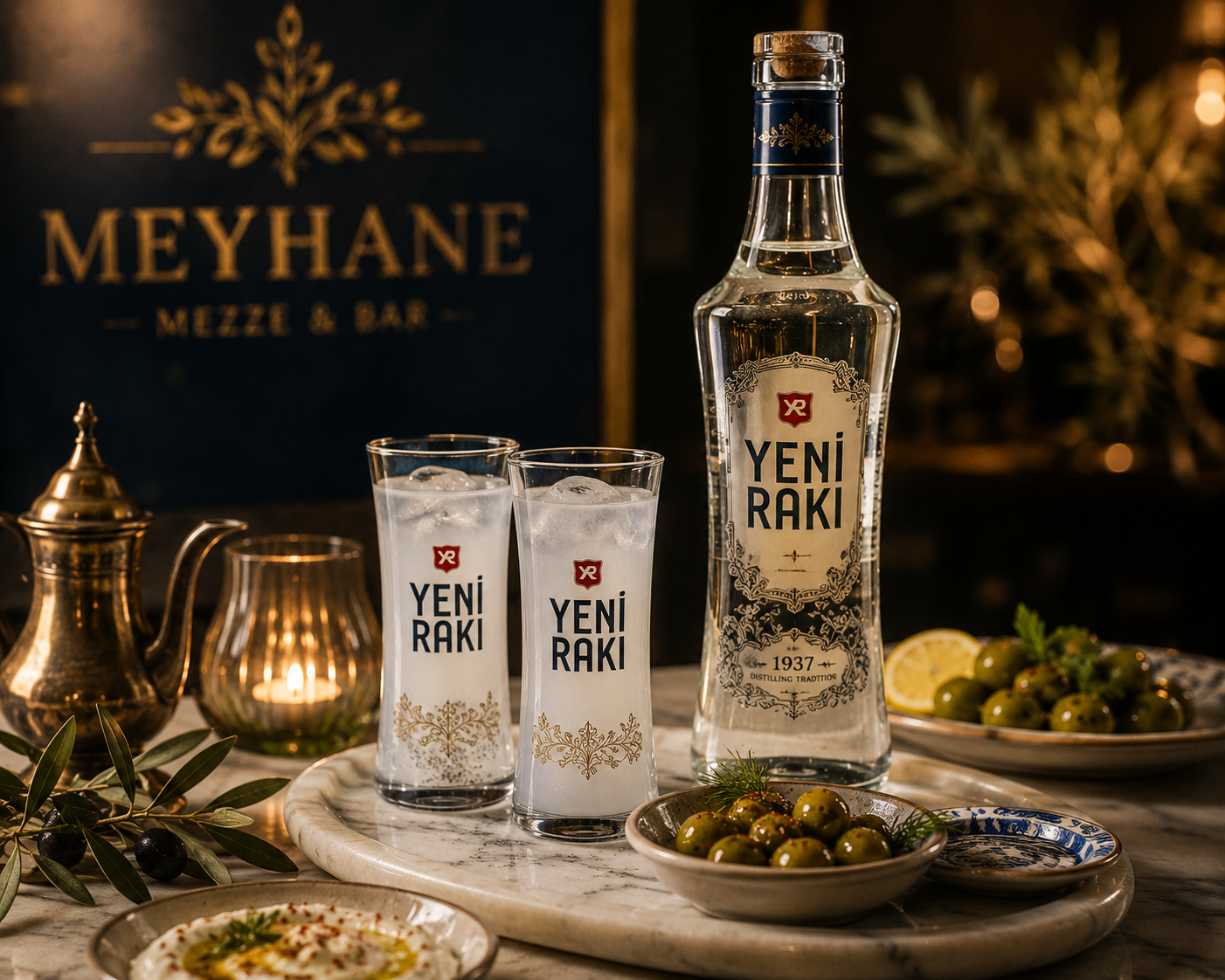 Yeni Rakı served with meze at Meyhane Soho